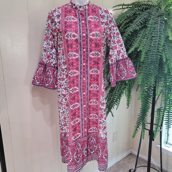 Mislook Dress Boho Pink Floral Button Front Shirt Dress Women Sz M Casual Tunic - Picture 7 of 14